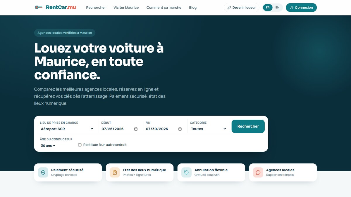 Projet RentCar.mu, marketplace de location de voitures agréée à l'île Maurice